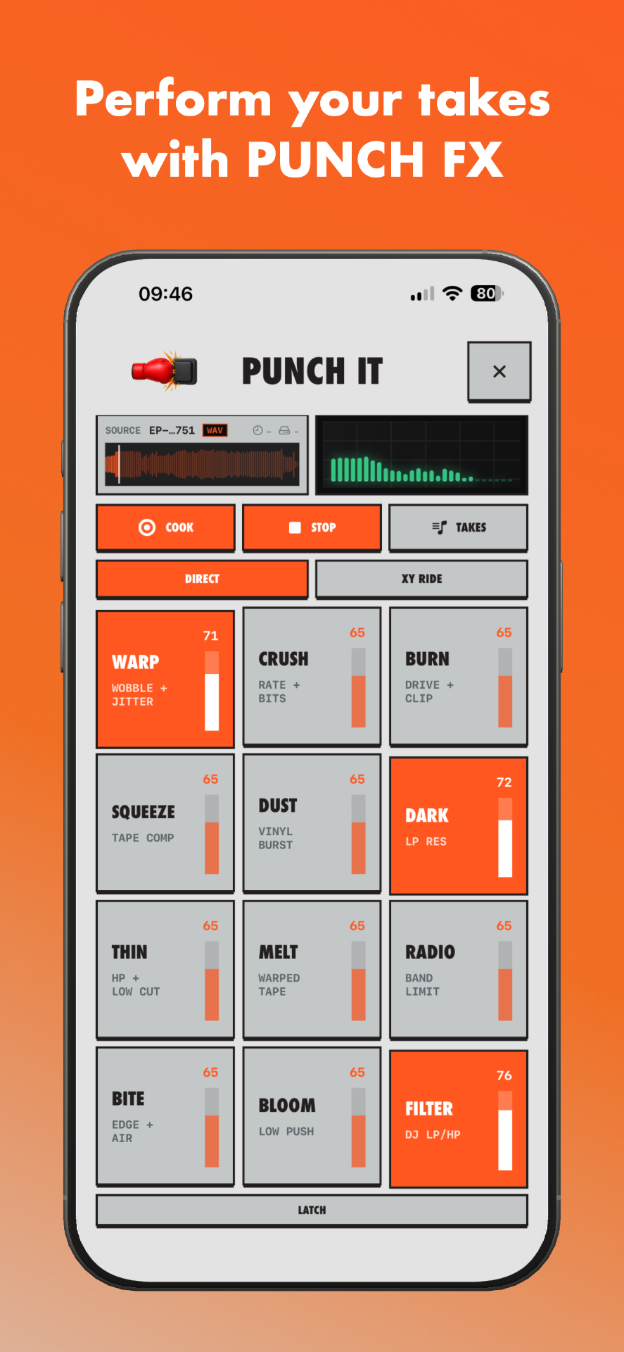 DigiMan PUNCH FX screen — Perform takes with Punch FX