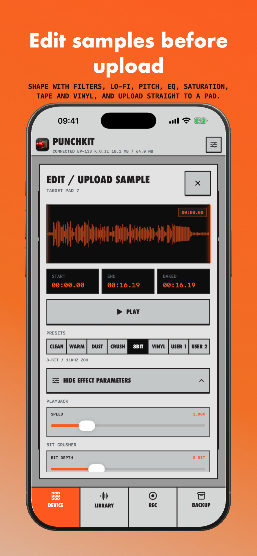 DigiMan +DRIVE screen — Manage samples before upload